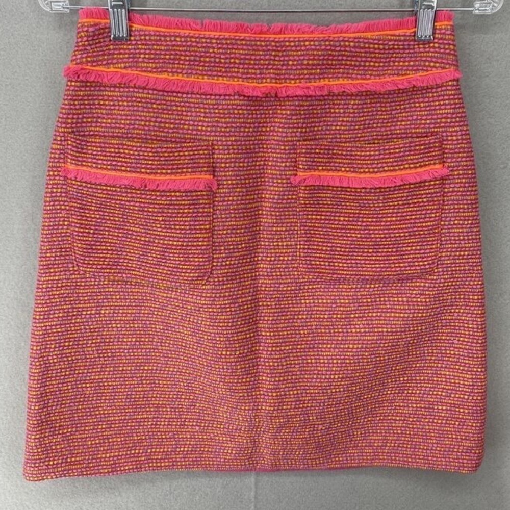 J. Crew NWT Tweed A-Line Skirt Pink Jacquard Front Pockets and Orange